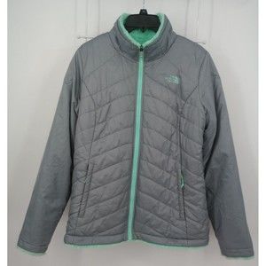 The North Face Reversible Mossbud Gray Fleece Insulated Full Zip Jacket Size M